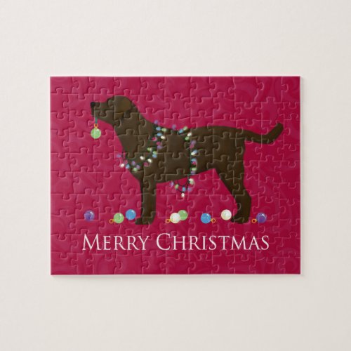 Chocolate Lab Merry Christmas Design Jigsaw Puzzle