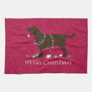 Chocolate Lab Merry Christmas Design Kitchen Towel