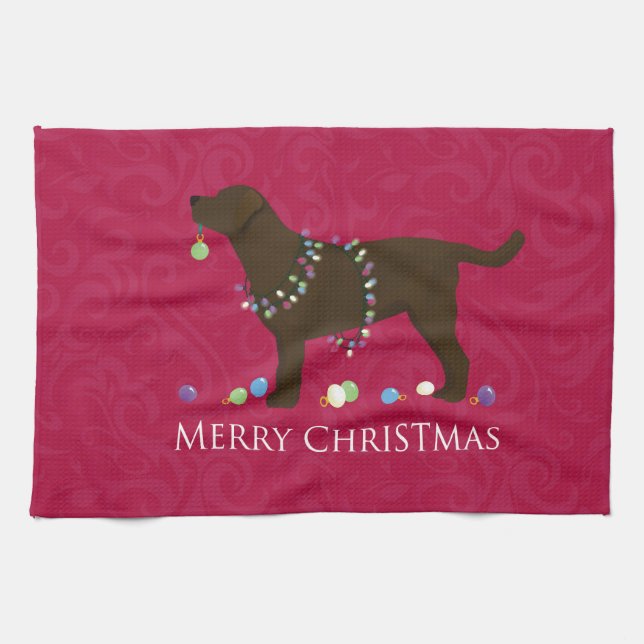 Chocolate Lab Merry Christmas Design Kitchen Towel (Horizontal)