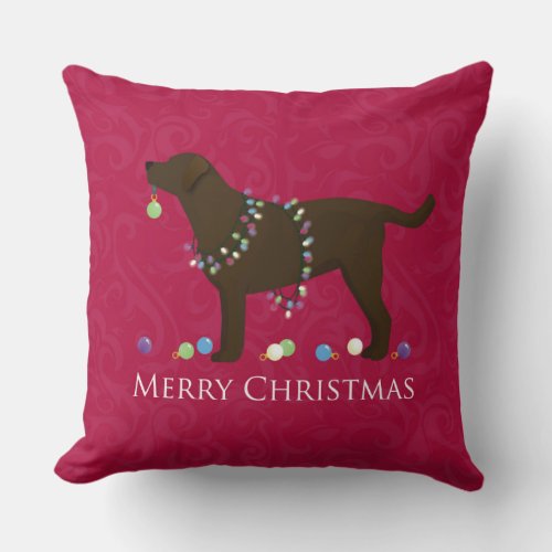Chocolate Lab Merry Christmas Design Throw Pillow