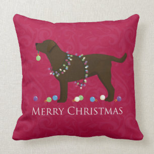 Chocolate Lab Merry Christmas Design Throw Pillow