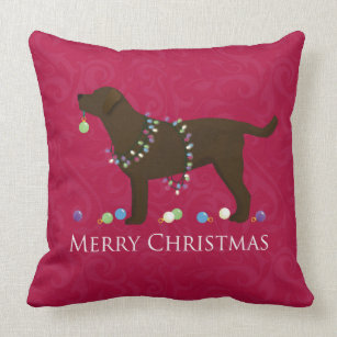 chocolate lab christmas pillow