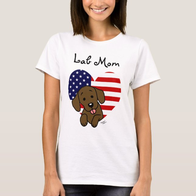 Chocolate Lab Mom & American Flag T-Shirt (Front)