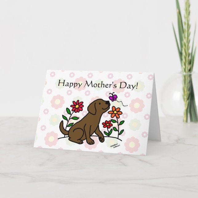 Chocolate Lab Mom & Green Floral Card (Front)
