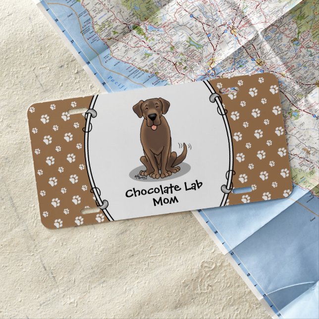 Chocolate Lab Mom (Labrador Retriever Mom) Cute License Plate (In Situ)