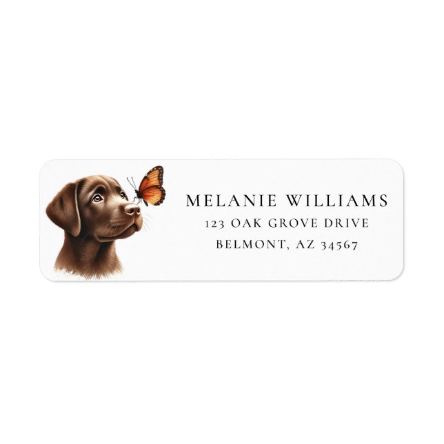 Chocolate Lab Monarch Butterfly Return Address Label (Front)