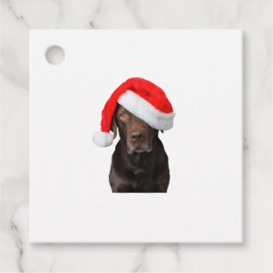 Chocolate Lab Picture Santa Hat Cute Dog Christmas Favor Tags