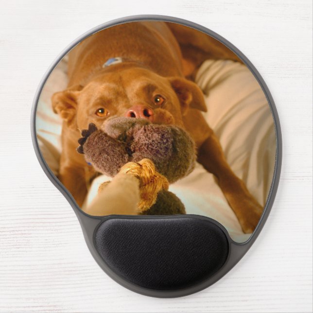 Chocolate Lab Pit Mix Dog Tugging Gel Mouse Pad (Front)