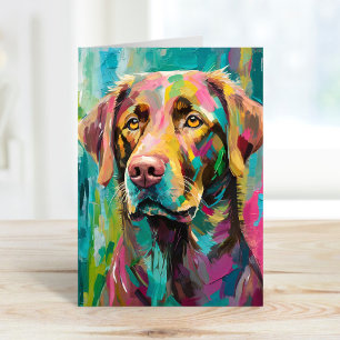 Chocolate Lab Portrait Colorful Abstract Art Card