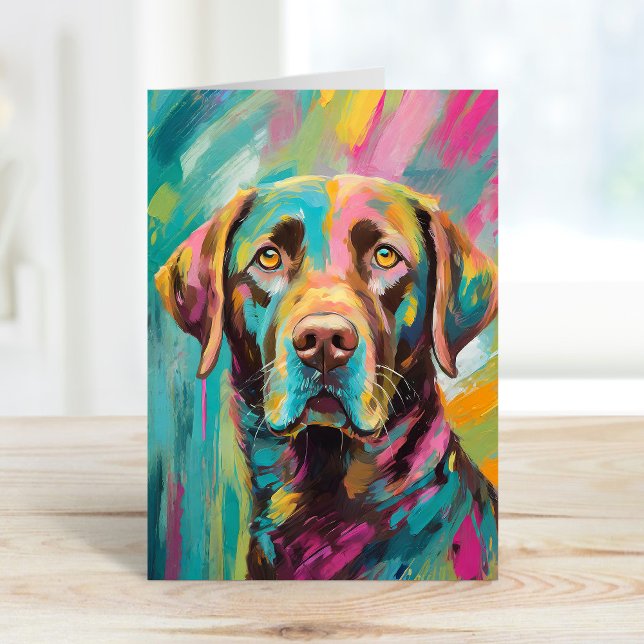 Chocolate Lab Portrait Colorful Abstract Art Card (Creator Uploaded)