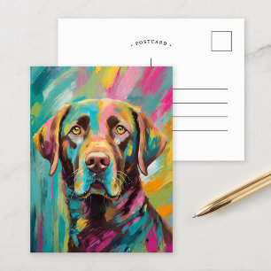 Chocolate Lab Portrait Colorful Abstract Art Postcard