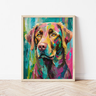 Chocolate Lab Portrait Colorful Abstract Art Poster