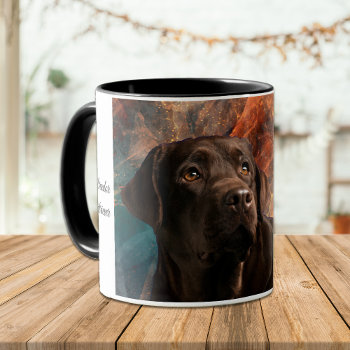 Chocolate Lab Portrait On Abstract Mug by DogVillage at Zazzle