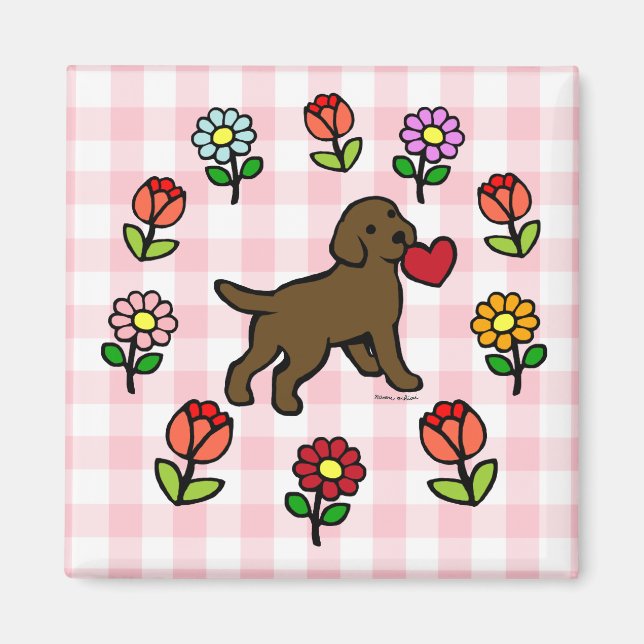 Chocolate Lab Puppy and Red Heart Magnet (Front)