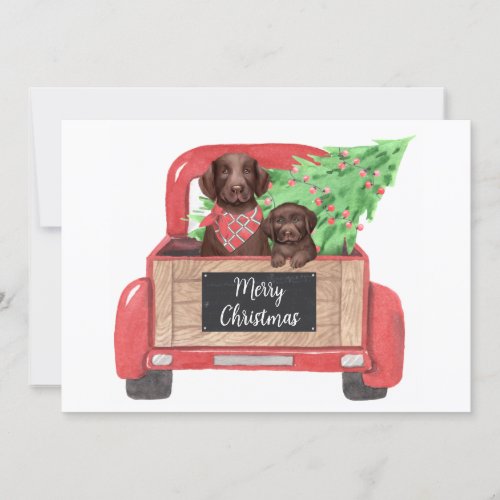 Chocolate Lab Puppy Dog Red Christmas Truck  Holiday Card