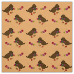 Chocolate Lab Puppy Flower Basket Cartoon Fabric