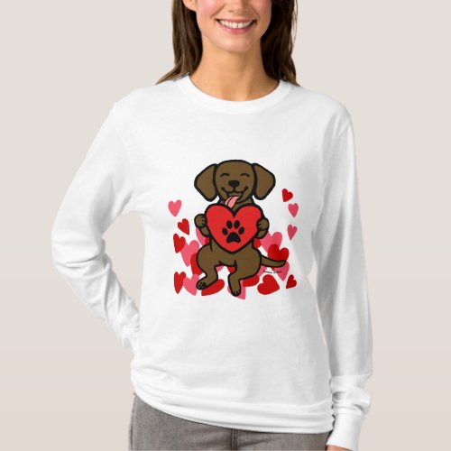 Chocolate Lab Puppy Paw Print Heart T_Shirt