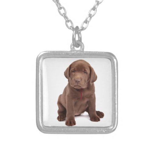 Chocolate Lab Puppy Silver Plated Necklace