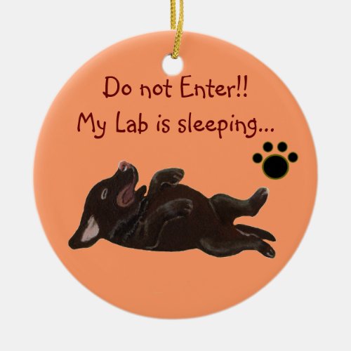 Chocolate Lab Puppy Sleeping Door Hanger Ceramic Ornament