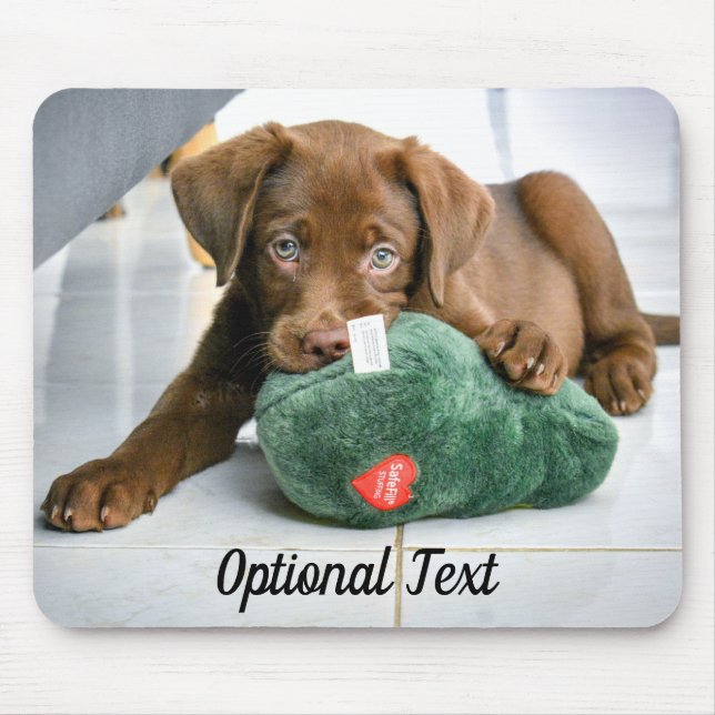 Chocolate Lab Puppy with a Toy Mouse Pad (Front)