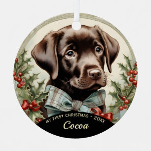 Chocolate Lab Puppy's First Christmas Ornament