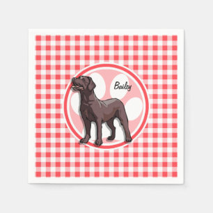 Chocolate Lab; Red and White Gingham Paper Napkins