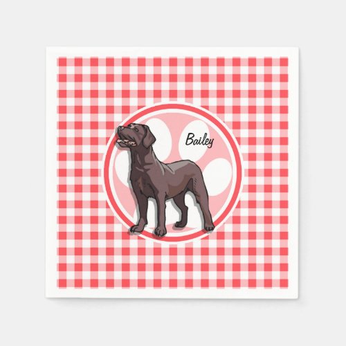 Chocolate Lab Red and White Gingham Paper Napkins
