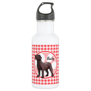 Chocolate Lab; Red and White Gingham Stainless Steel Water Bottle