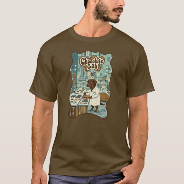 Chocolate Lab Retro Scientist Funny Dog  T-Shirt (Front)