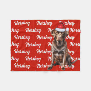 Chocolate Lab Santa Dog Custom Name Christmas Fleece Blanket