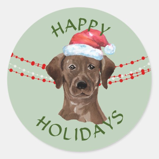 Chocolate Lab Santa Hat Happy Holidays Classic Round Sticker | Zazzle.com