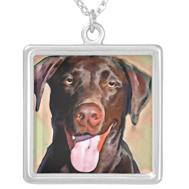 chocolate lab silver plated necklace (Front)