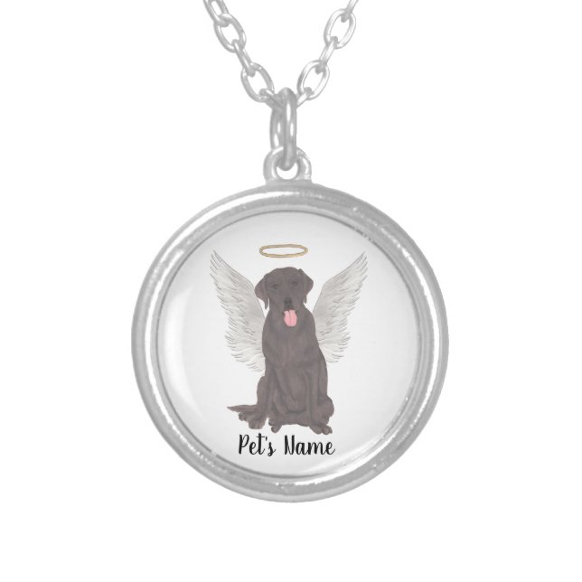Chocolate Lab Sympathy Memorial Silver Plated Necklace (Front)