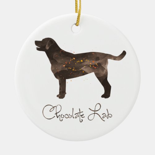 Chocolate Lab Watercolor Design Ceramic Ornament