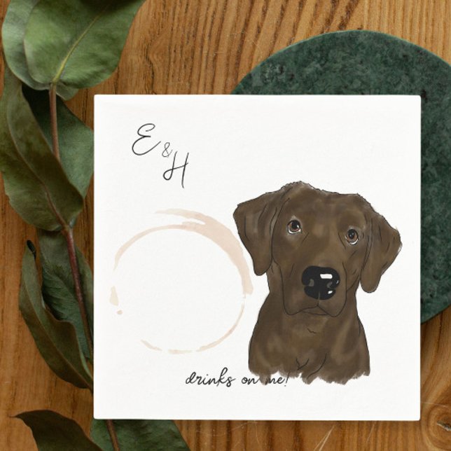 Chocolate Lab watercolor Wedding Cocktail Napkins (Creator Uploaded)