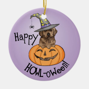 Chocolate Lab Witch Ceramic Ornament
