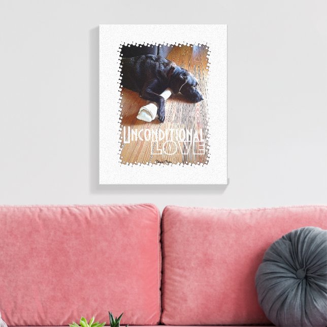 Chocolate Lab With Bone Photograph Canvas Print (Insitu(LivingRoom))
