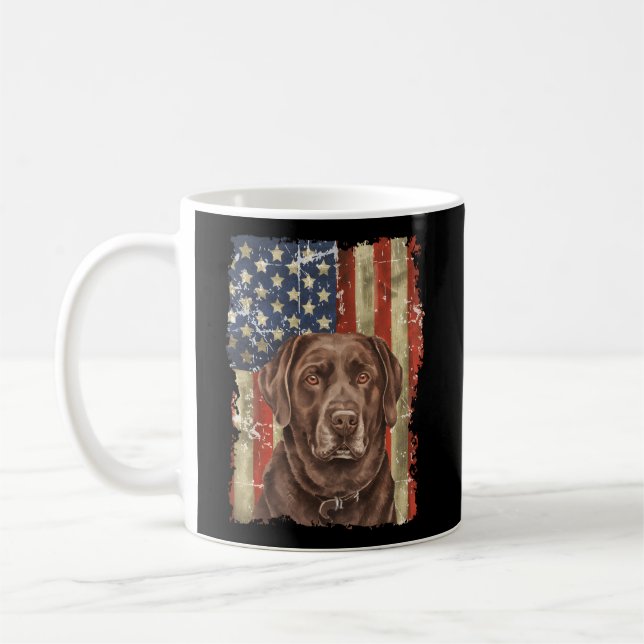 Chocolate Lab With Usa Flag Chocolate Lab Dad Mom Coffee Mug (Left)