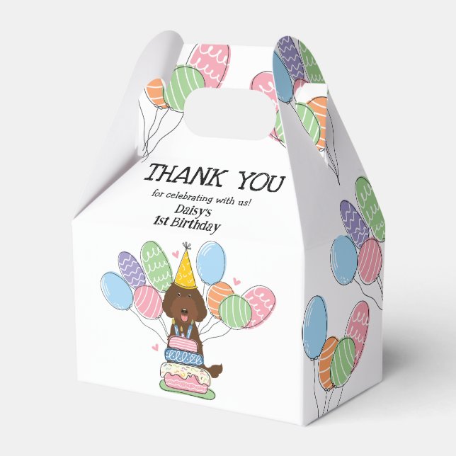Chocolate Labradoodle Birthday Thank You Favor Box (Front Side)