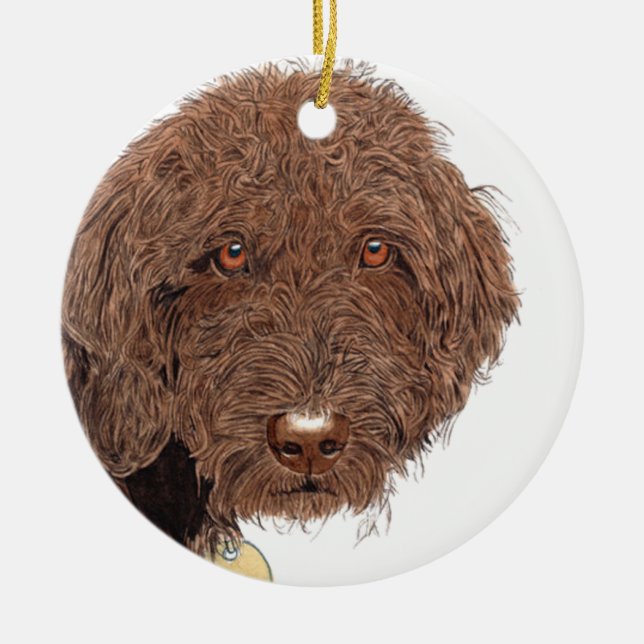 Chocolate Labradoodle Ceramic Ornament (Front)