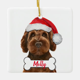 Chocolate Labradoodle / Chocolate Goldendoodle Cer Ceramic Ornament