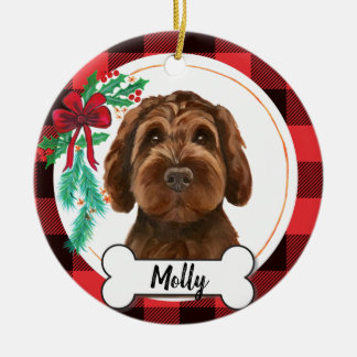 Chocolate Labradoodle / Chocolate Goldendoodle Ceramic Ornament
