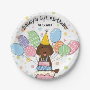 Chocolate Labradoodle Dog Birthday Paper Plates