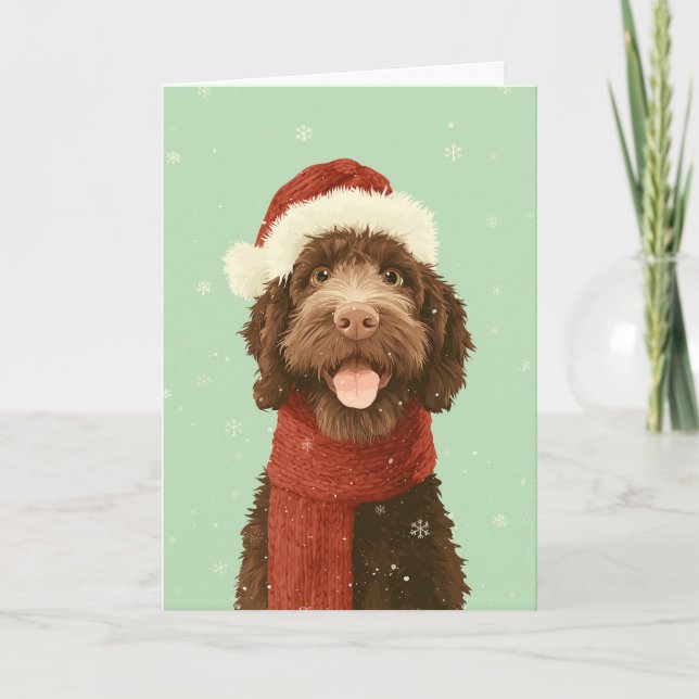 Chocolate Labradoodle Holiday Greeting Card (Front)