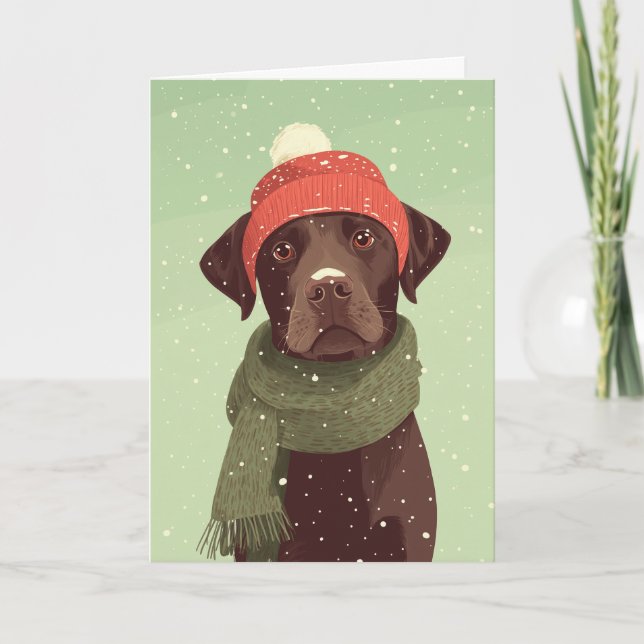 Chocolate Labradoodle Holiday Greeting Card (Front)