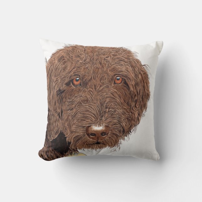 Chocolate Labradoodle Throw Pillow (Front)
