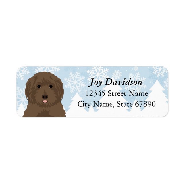 Chocolate Labradoodle Winter Address Labels (Front)