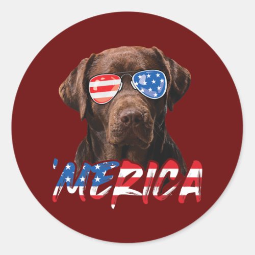Chocolate Labrador American Flag Lab Dog Lover Classic Round Sticker