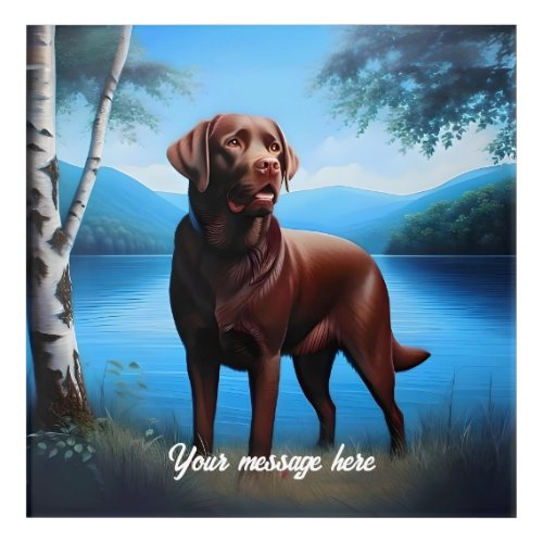 Chocolate Labrador and Blue Lake Acrylic Print