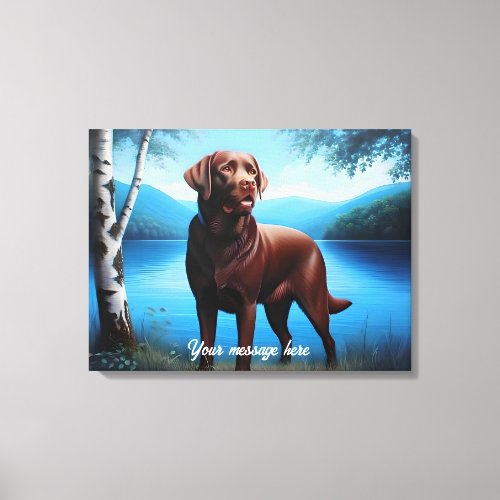 Chocolate Labrador and Blue Lake Canvas Print